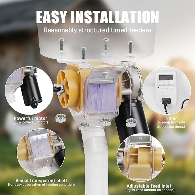 Automatic Poultry Feeder，16 Groups Automatic Chicken Feeder，Timed Feeder for Chickens, Ducks, Geese, Pigeons, Dogs, Fish, Cat