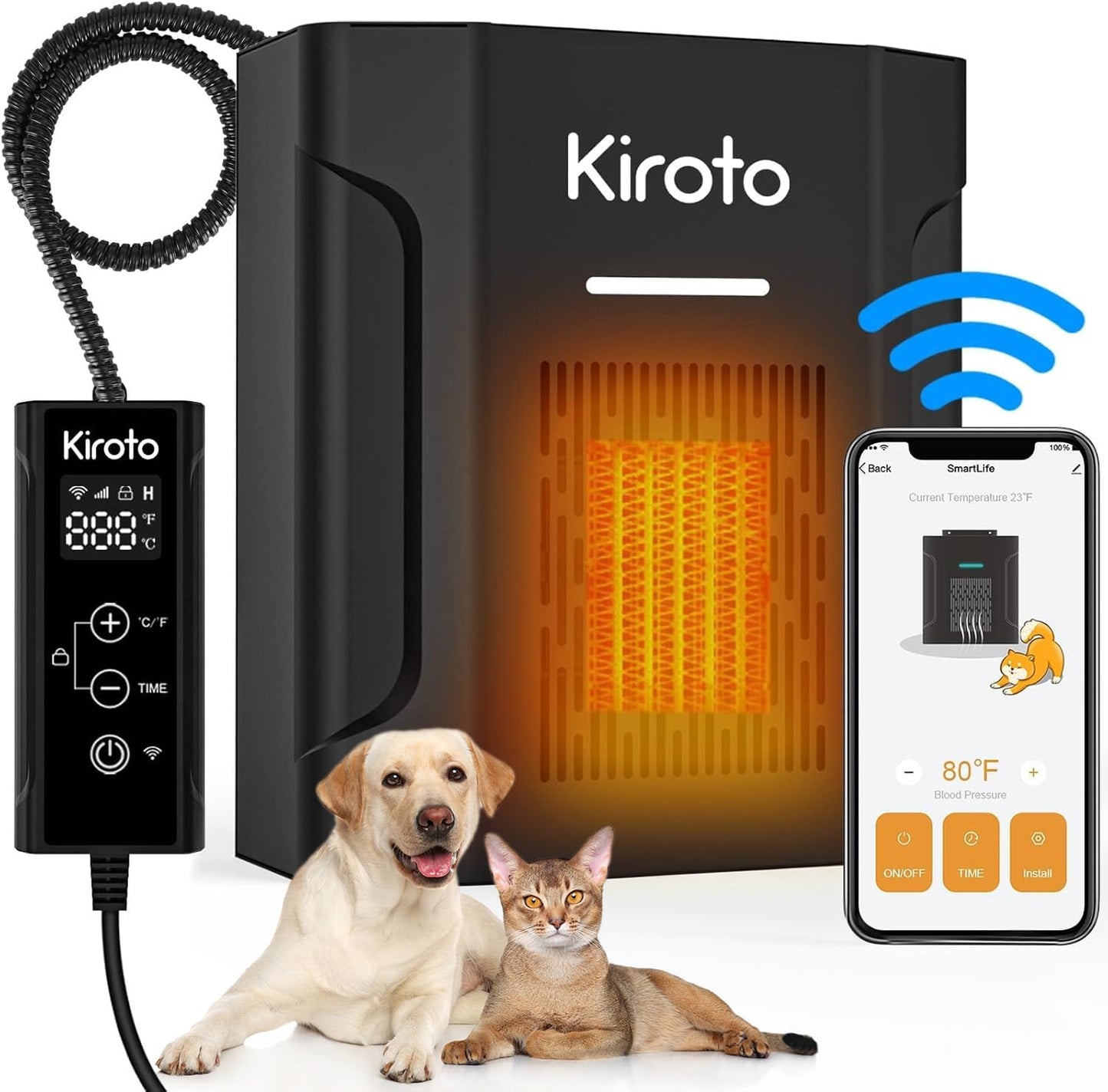 Dog House Heater With Thermostat, Dog Heater With Wifi Control, Pet House Heater For Outside Doghouse, 300w Chicken Coop Heater With Ac For Winter Time, Heater For Dog House Outdoor,45-113°F