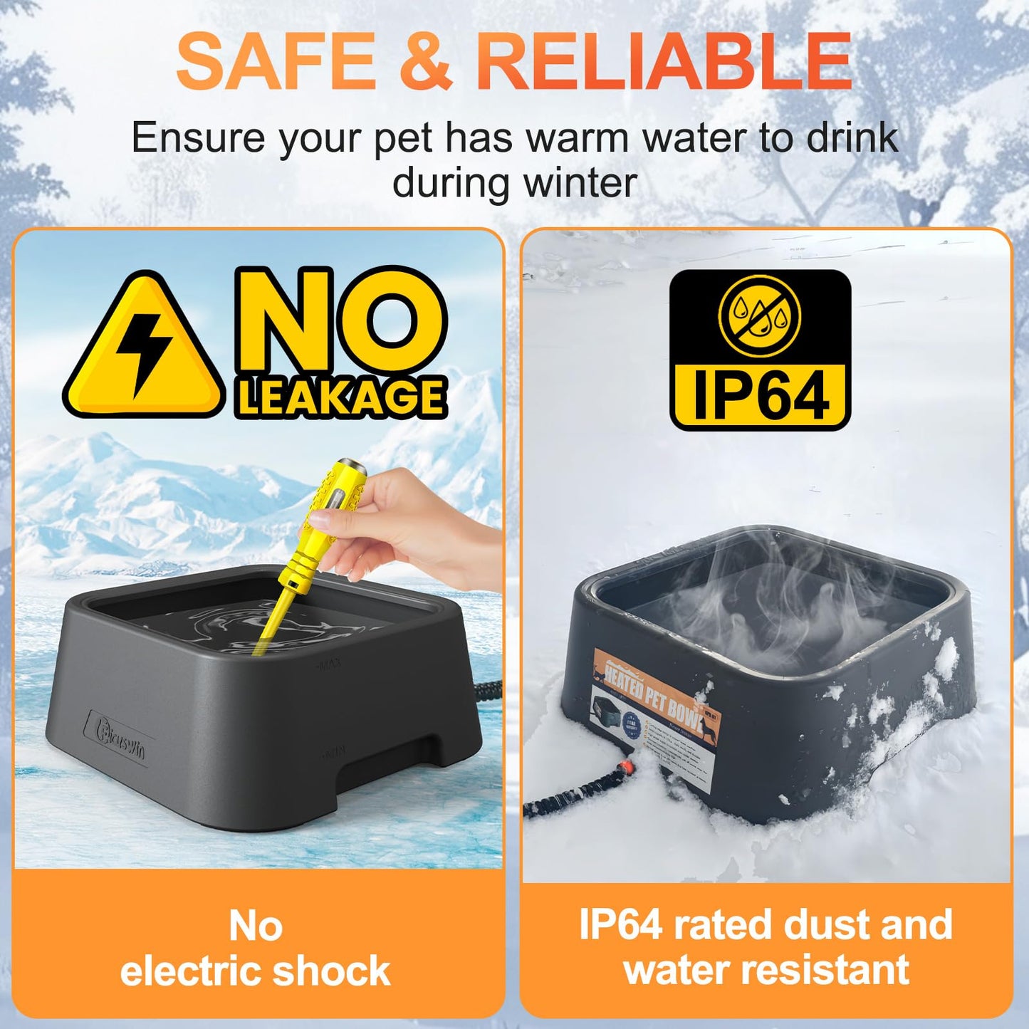 120OZ/3.5L Heated Water Bowl, Heated Water Bowl for Outdoor Cats Dog Chicken Rabbit, Heated Dog Bowl with Chew Resistant Power Cord, Melt Ice, Provide Drinkable Water for Feral Cats, (Grey)