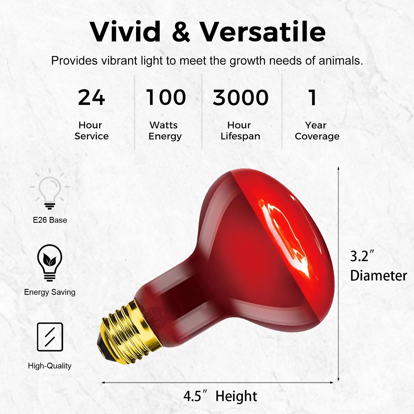 MISDOOD Reptile Heat Lamp Bulb 100W 2PCS, Infrared Heat Emitter Red Heat Lamp for Reptile Amphibian, Infrared Basking Spot Light Bulb