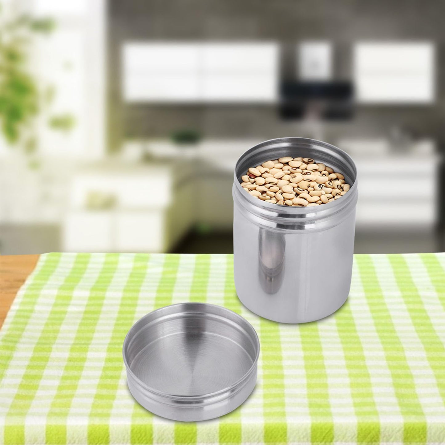 Cunyuer 304 Stainless Steel Sealed Food Storage Jar, 8.5 X 7 cm Portable Tea Coffee Beans Container, Stainless Steel Sealed Storage Jar Easy for Travel Outdoor and Camping