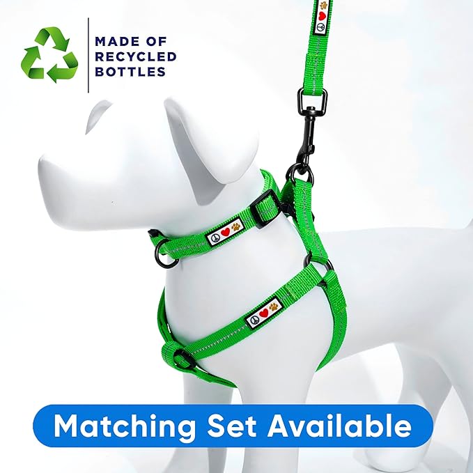 Pawtitas Recycled Dog Harness with Reflective Stitched a Puppy Harness Made from Plastic Bottles Collected from Oceans Medium Earth Green