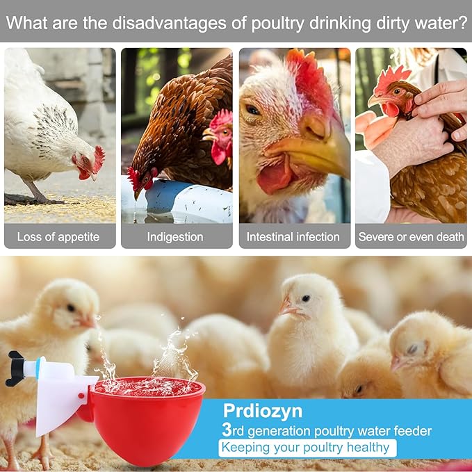 10PCS Chicken Waterer Cups, 3rd Generation DIY Large Automatic Chicken Water Feeder Cup, Tee Fittings Poultry Waterer, Suitable for Chicks, Turkeys, Ducks, Goose, Small Pets with Mounting Hole Opener