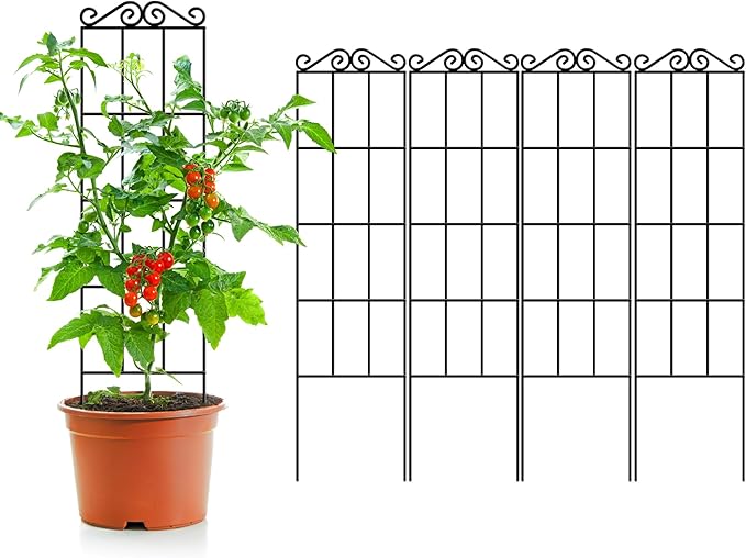 ARIFARO 47'' Metal Garden Trellis for Climbing Plants,(Pack of 4) Indoor/Outdoor Sturdy Plant Trellis for Potted Plants,House Plants, Climbing Vines, Black