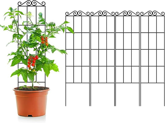 ARIFARO 47'' Metal Garden Trellis for Climbing Plants,(Pack of 4) Indoor/Outdoor Sturdy Plant Trellis for Potted Plants,House Plants, Climbing Vines, Black