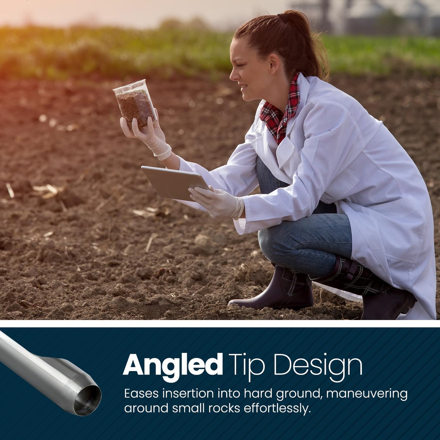 Varomorus Soil Sampler Probe 36" Stainless Steel Tubular T-Style Handle with Footsteps.