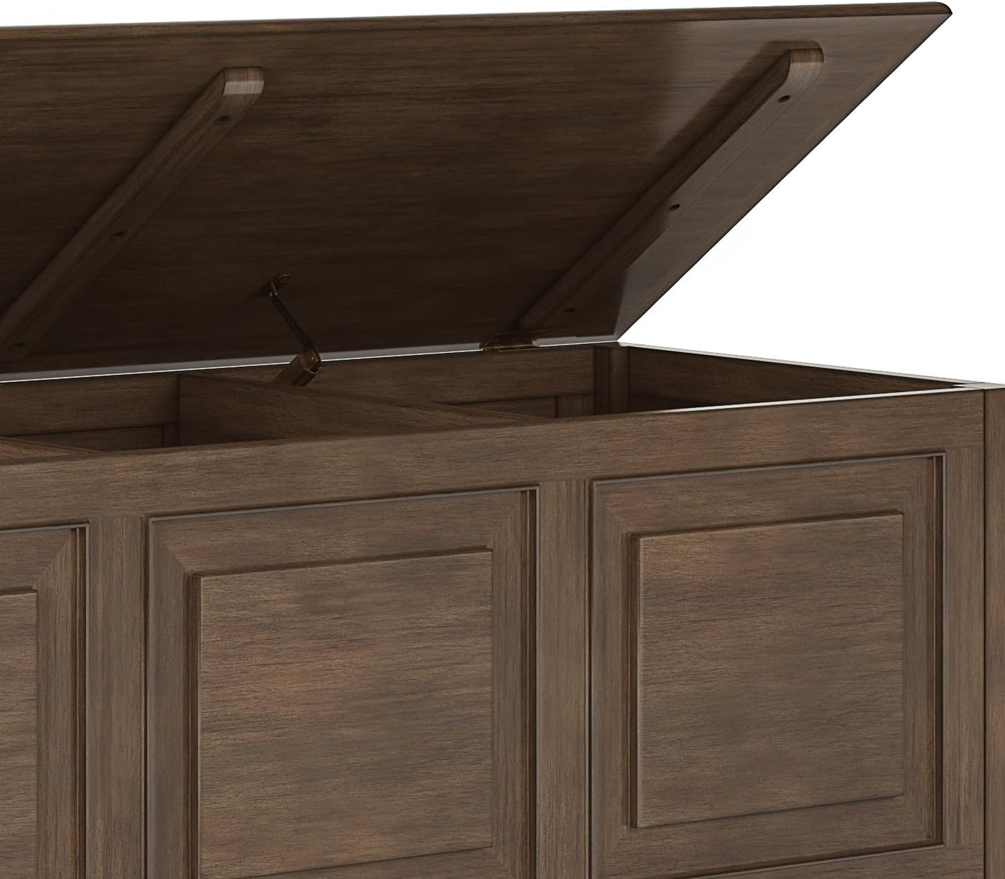 SIMPLIHOME Connaught Entryway Storage Bench - 51 inch Wide Solid Wood Storage Trunk Seat in Natural Aged Brown, Traditional Bench for Entryway or Living Room with Lift-Up Lid and Decorative Moulding