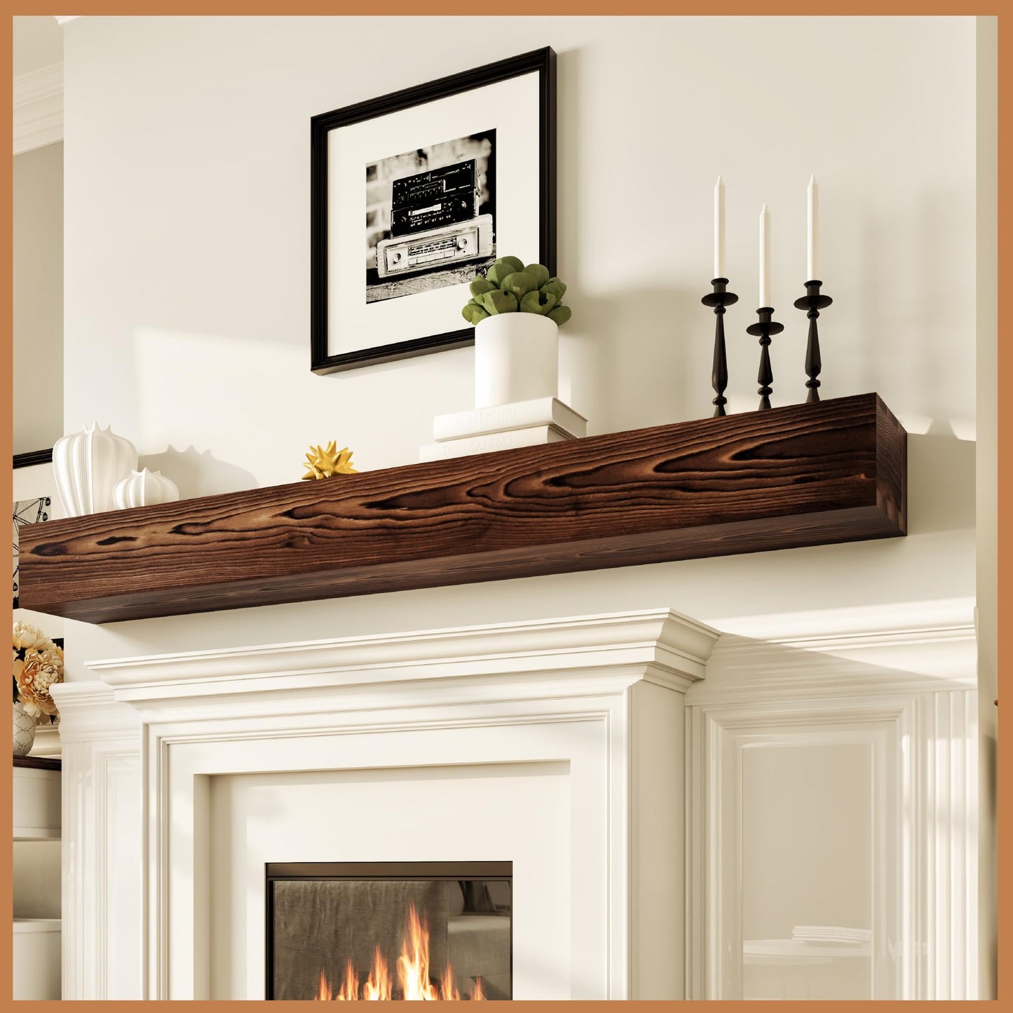 Avana Rustic Fireplace Mantle Shelf 84 Inches for Home Decor/Wall Decor - Handcrafted Wood Shelf for Wall - Decorative Fireplace Mantel Shelf - Farmhouse Mantle Decor 84 X 8 X 5 - Rustic Brown