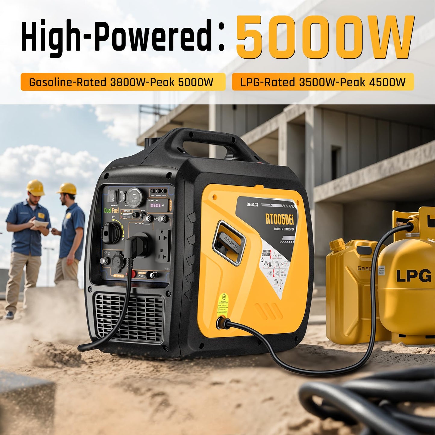 5000 Watts Portable Dual Fuel Inverter Generator– Small Gasoline LPG Powered for Home Backup, Camping, RV, Tailgating with CO Protection, Eco Mode, Recoil/Electric/Remote Start, Parallel Capable
