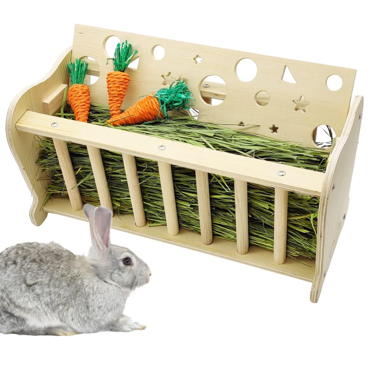 Hamiledyi Rabbit Hay Feeder Bunny Hay Holder Guinea Pig Hay Feeder Bunny Hay Manger Wooden Hay Rack Hay Dispenser Small Animal Hay Feeder Cage Accessories for Bunny Chinchilla Guinea Pigs