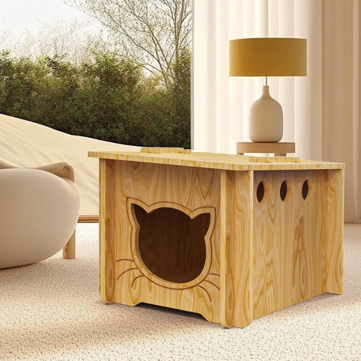 Pinewood Cat House, Weatherproof Wooden Bunny Rabbit Cat Hutch Outdoor Pet Cage Shelter Feral Cat House, Small Pet House and Habitats
