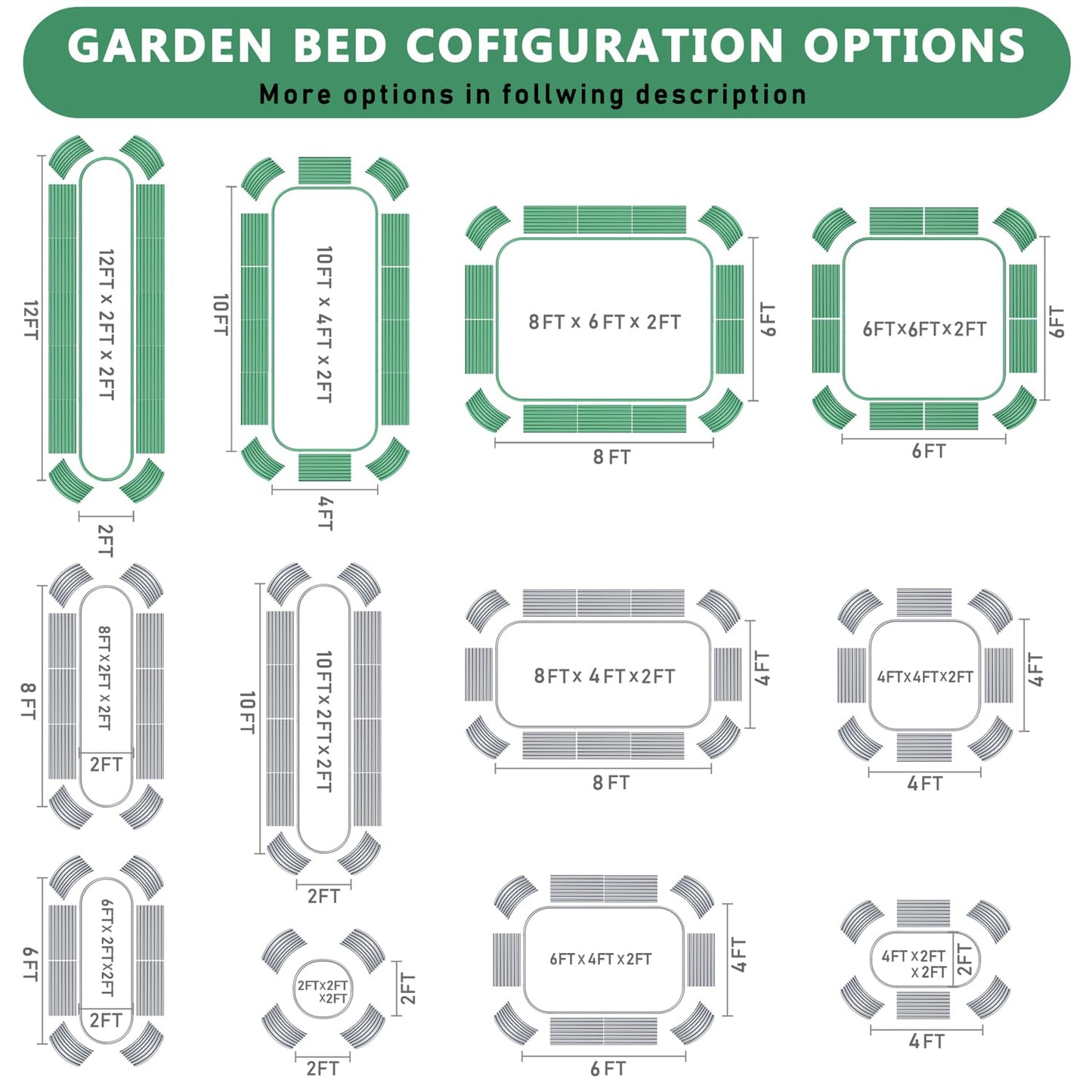 FRIZIONE 12FT(L)×2FT(W)×2FT(H) Raised Garden Bed Outdoor, 12 in 1 Adjustable Raised Garden Beds for Flower, Raised Planter Box Outdoor for Herb, Vegetable-Gray