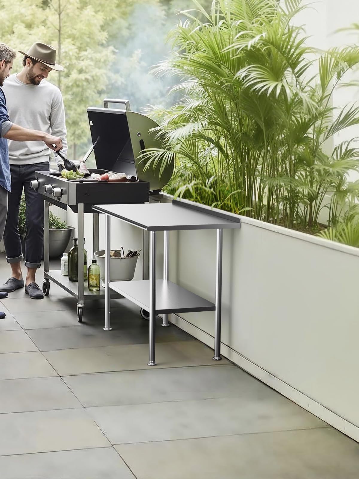 Atelicf All-Stainless Steel Prep Table, 30 X 48 Inches, with Rounded-Corner Backsplash and Adjustable Undershelf, Heavy-Duty for Outdoor Use,Restaurants,Hotels,Workshops,Kitchens,Gardens, and Garages