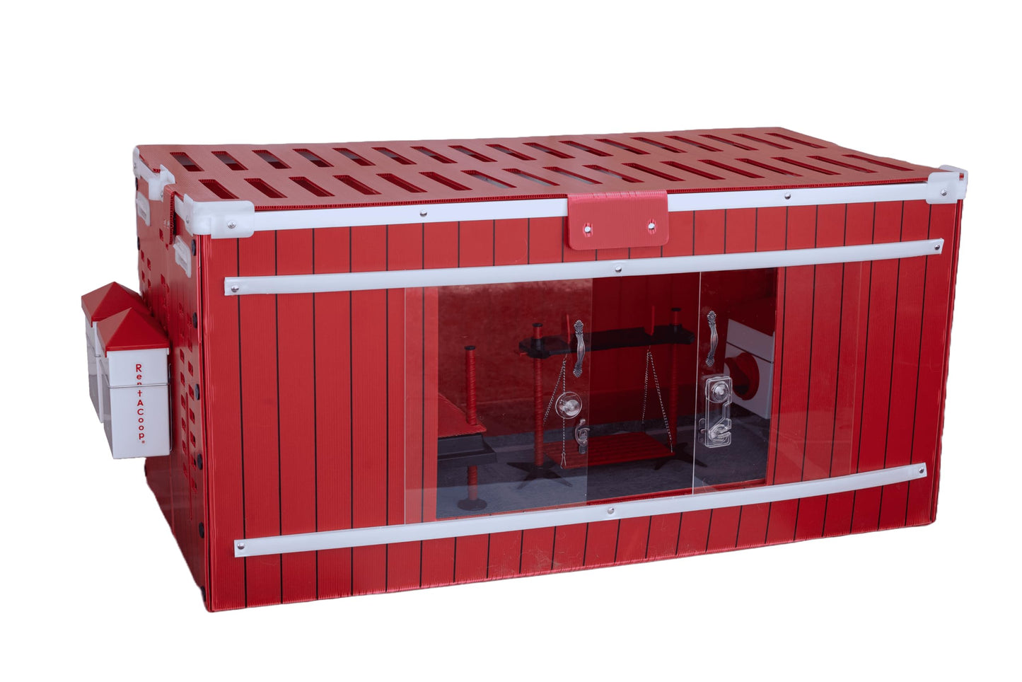 RentACoop Big Red Barn Chick Brooder Set with Heating Plate and Anti-Roost Cone, Two Chick Feeders, Two Chick Drinkers, Swing, Hatchling Liners, Jute Liner, LED Light, Security Latch