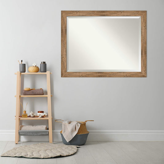 Amanti Art Brown Bathroom Mirror for Over Sink, 36x46 Owl Brown Rectangle Vanity Mirror, X-Large Country Rustic Wood Frame, Hangs Horizonally and Vertically, Bathroom Wall Decor, Beveled Edge