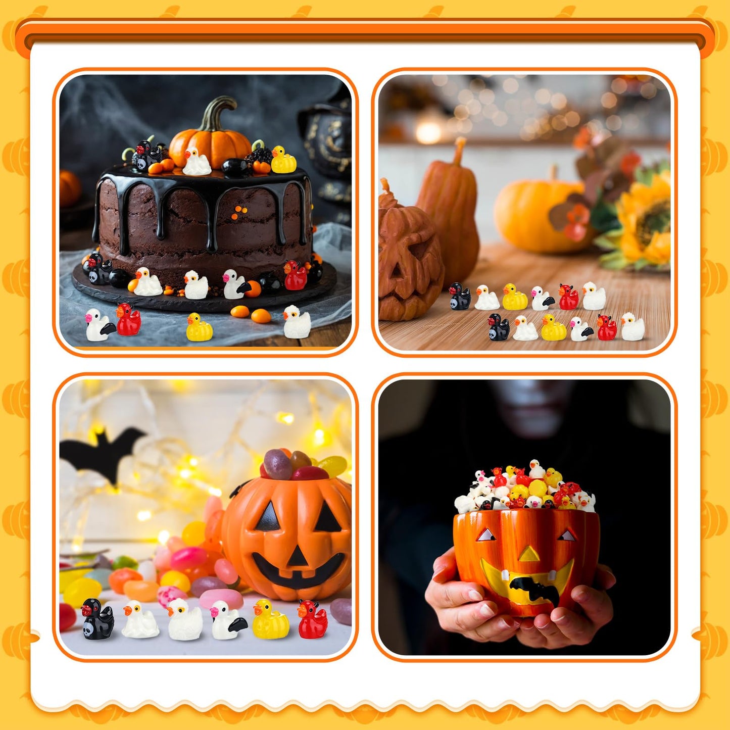 Barydat 200 Pcs Halloween Mini Resin Ducks Figurines Tiny Resin Figures Bulk Miniature Ghost Pumpkin Bat Skull Mummy Ducks Ornaments for Halloween Party Favors Bag Fillers Gifts Dollhouse Decor