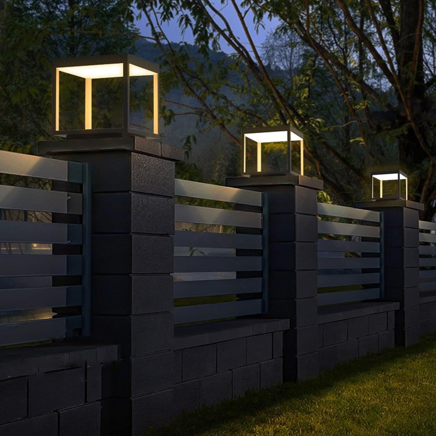 JHOTEC Solar Outdoor Post Lights,110V & 12V Voltage Can be Used Wired Lantern Column Lamp with E26 Base,Outdoor Column Lights,IP54 Waterproof,LED Post lamp,Deck Lights (Wiring, 16X16IN), Black