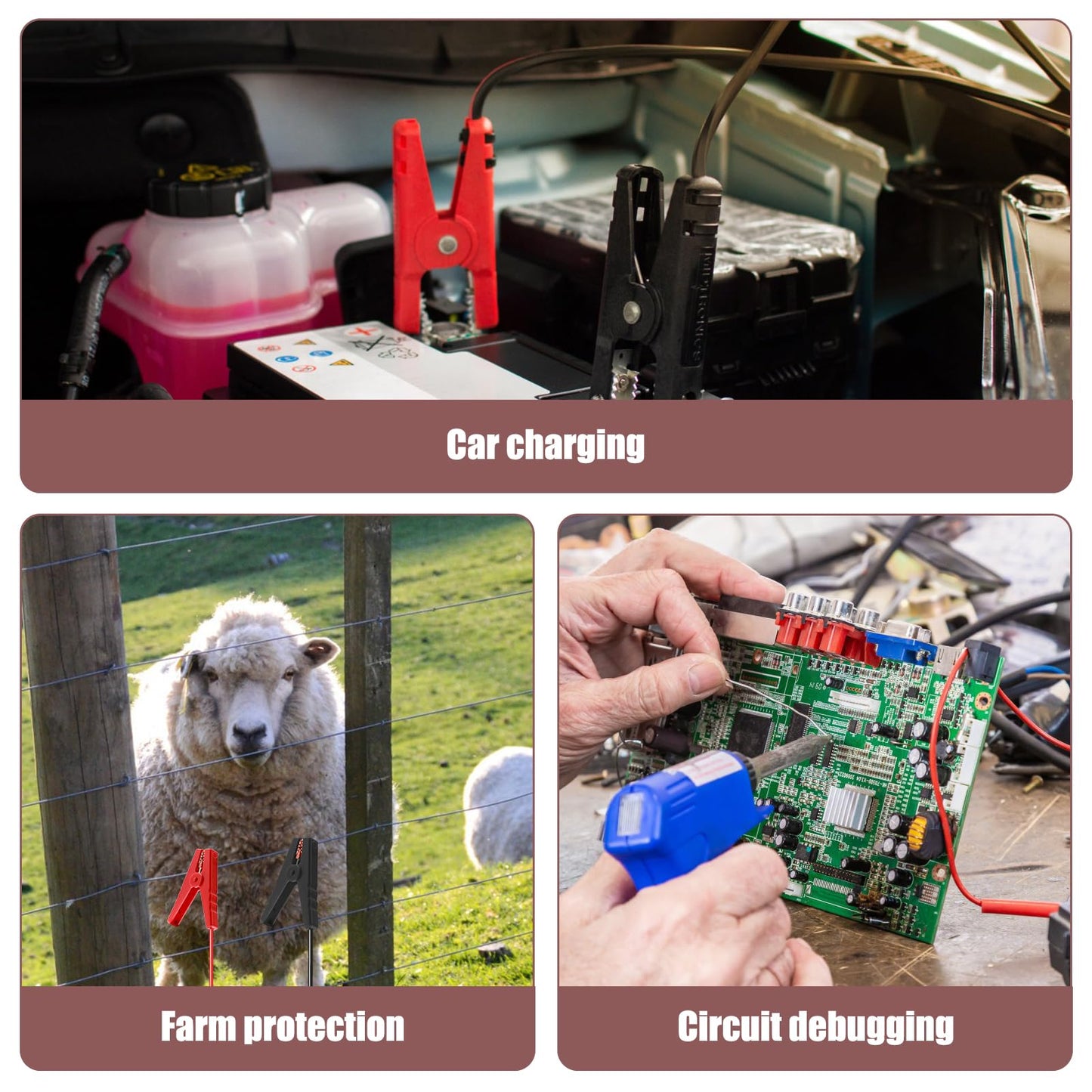 Yenblow Electric Fence Wire Alligator Clips, Electric Fence Kit Connect Energizer, and Electric Fence Charger Solar Powered Electric Fence for Energizer to Fence Wire & Ground System, 2Pcs