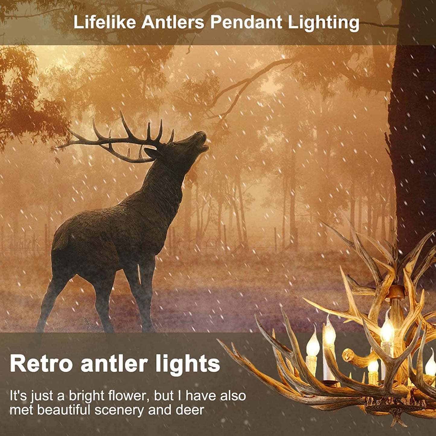 AUNLPB Antler Chandelier, Deer Horn Chandelier 8 Light, Double Layer Retro Farmhouse Antler Light Fixtures with E12 Base for Dining Room Kitchen, Cafe, Store 8-light double big