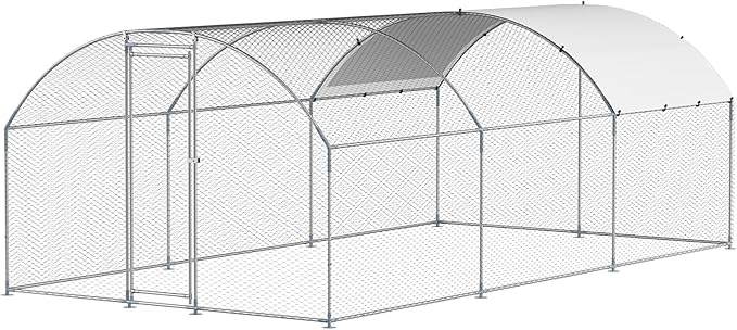 VEVOR Metal Chicken Coop, 19.6 x 9.8 x 6.5 ft Dome-Roof Chicken Run