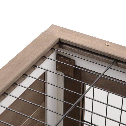 PawHut Wooden Rabbit Hutch Elevated Bunny Cage Indoor Small Animal Habitat with Enclosed Run with Wheels, Ramp, Removable Tray Ideal for Guinea Pigs, Brown