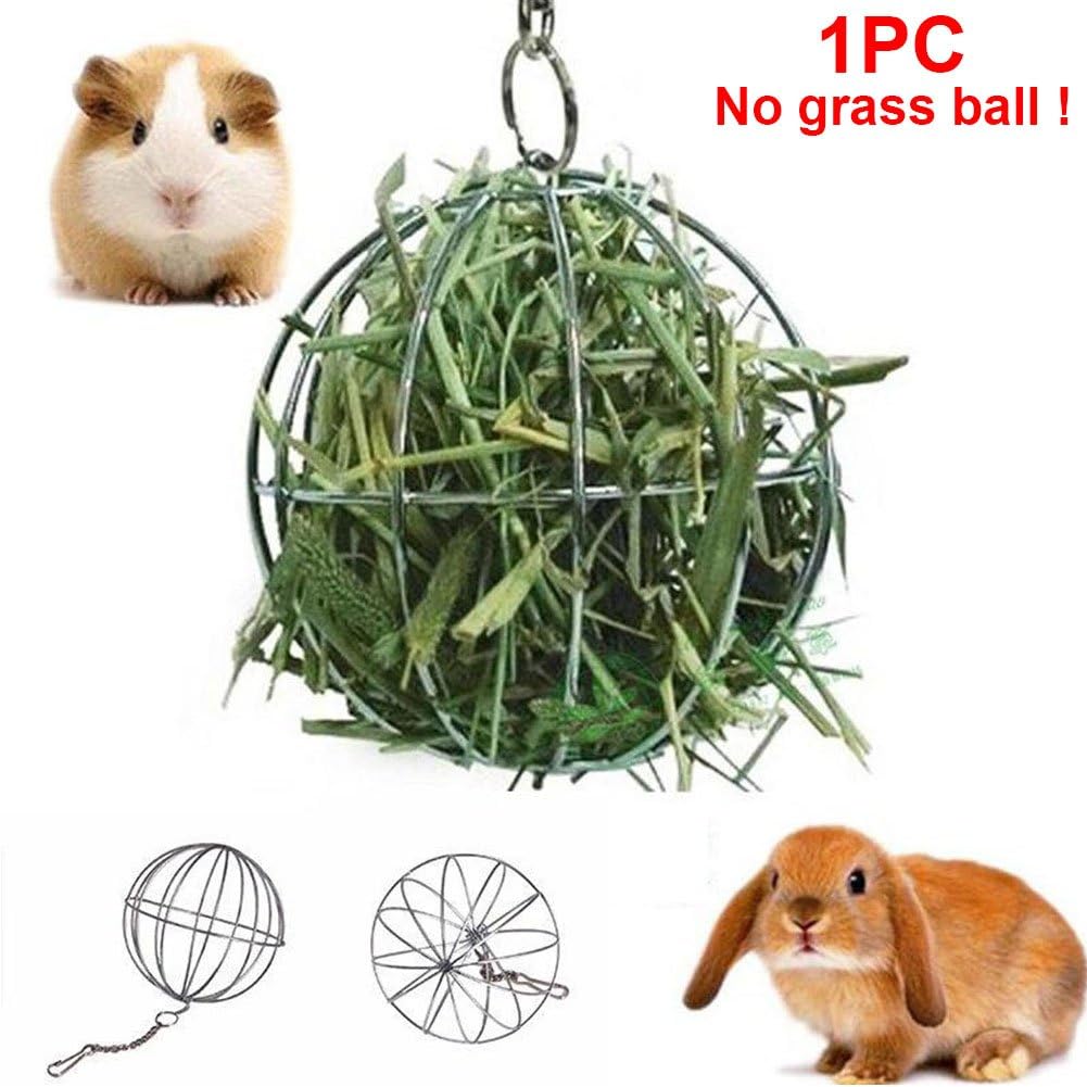 UXELY Metal Food-Ball, Guinea Pig Hay Feeder, 8/13cm Feed Ball for Rodents, Rabbit Grass Manger Holder Feeding Dispenser for Bunny, Stainless Steel Frame