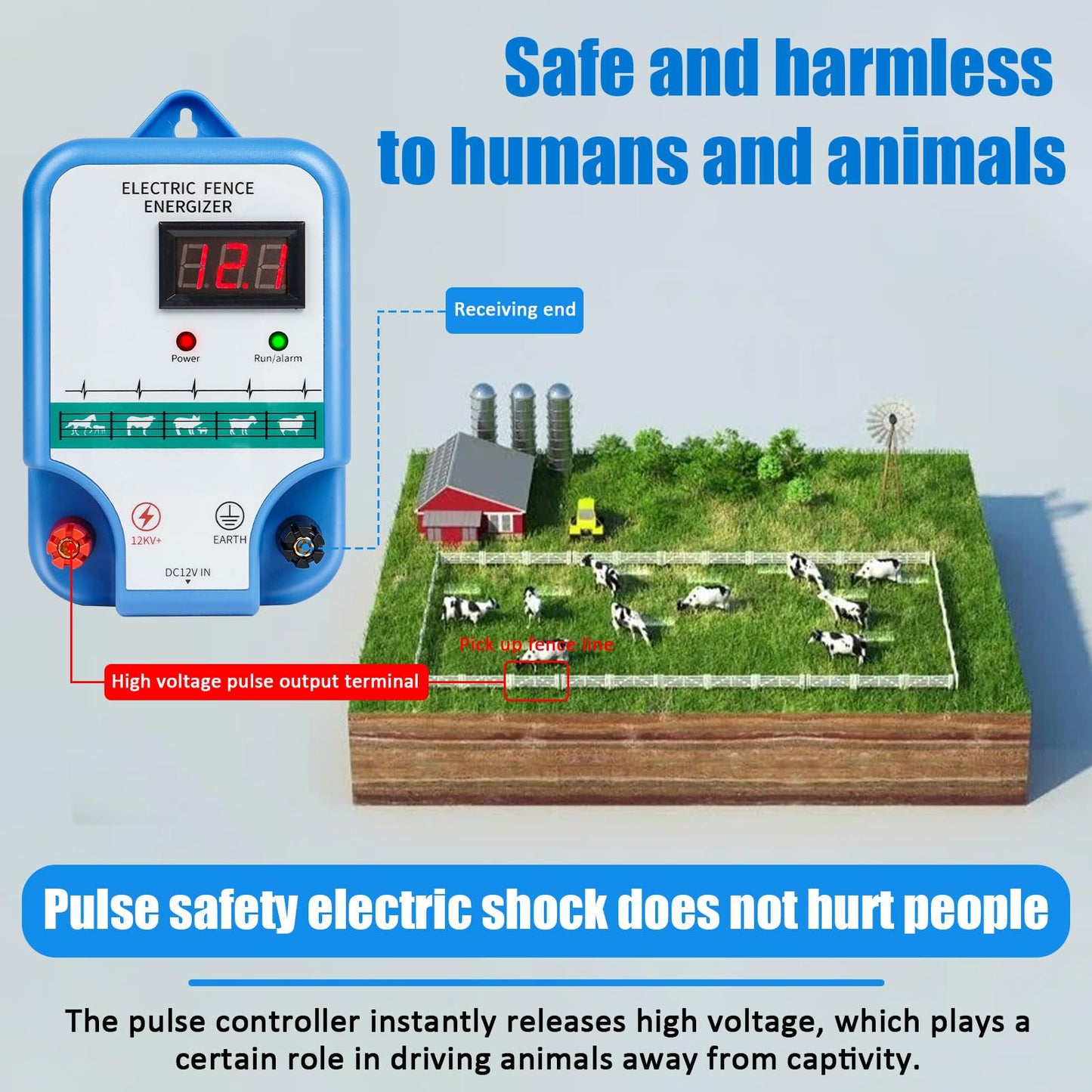 Electric Fence Charger for Livestock - 12 kV 3 Joules High-Power Electric Fence Energizer for Containing Pets Livestock and Preventing Wild Animals Intruding(7.07in)