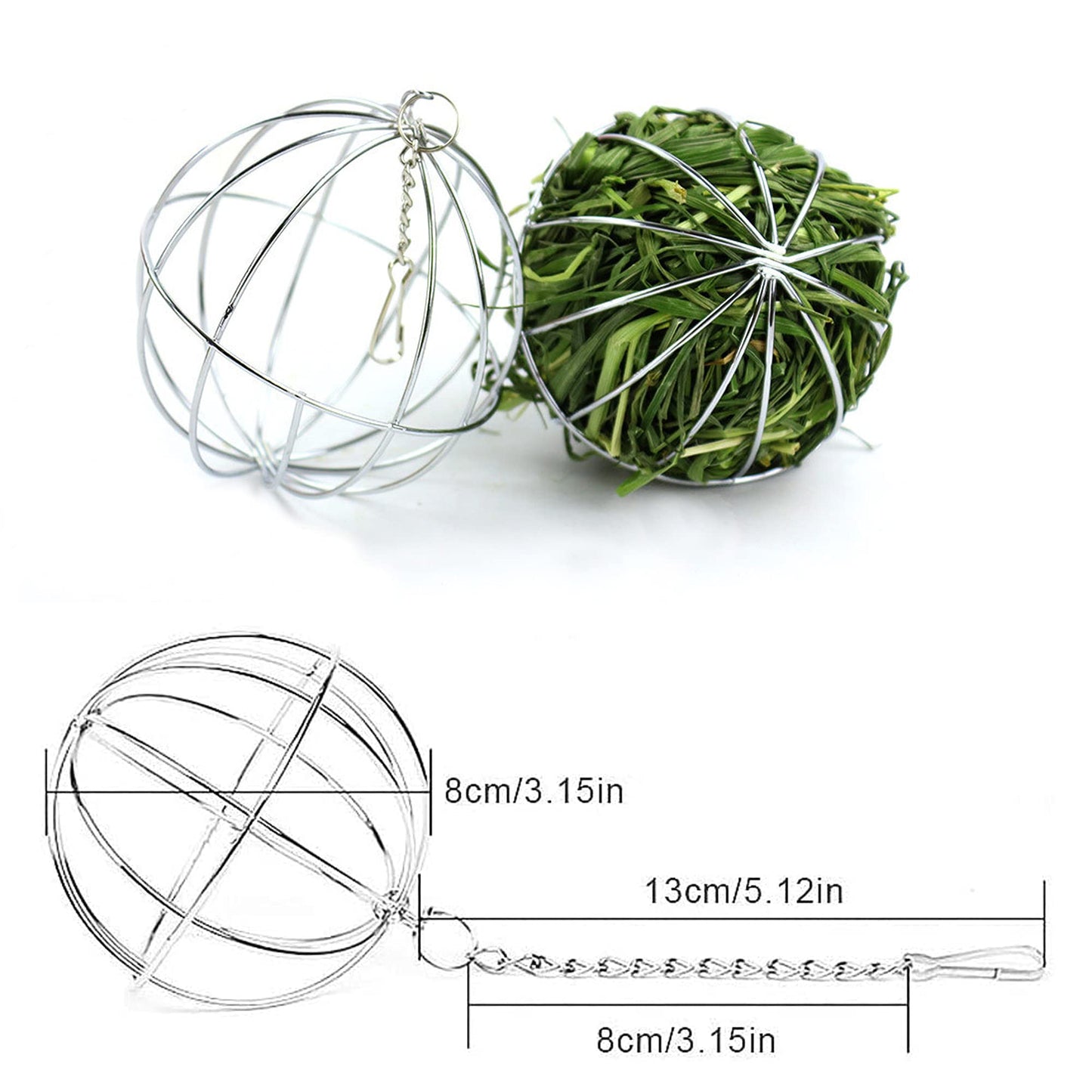 Allazone 4 PCS Hay Feeder Ball, Hay Rack Ball, Small Animal Stainless Steel Grass Ball Grass Rack Ball for Rabbit Guinea Pig Hamster Hay Dispenser Hanging Ball Feeder Toy Rabbit Pet Supplies