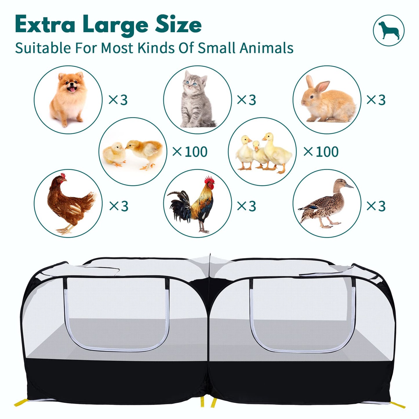 Small Animals Playpen,Pet Cage Tent Large Chicken Run Coop with Detachable Bottom Breathable Transparent Mesh Walls, Foldable Pet Enclosure for Puppy Kitten Rabbits Indoor Outdoor playpen