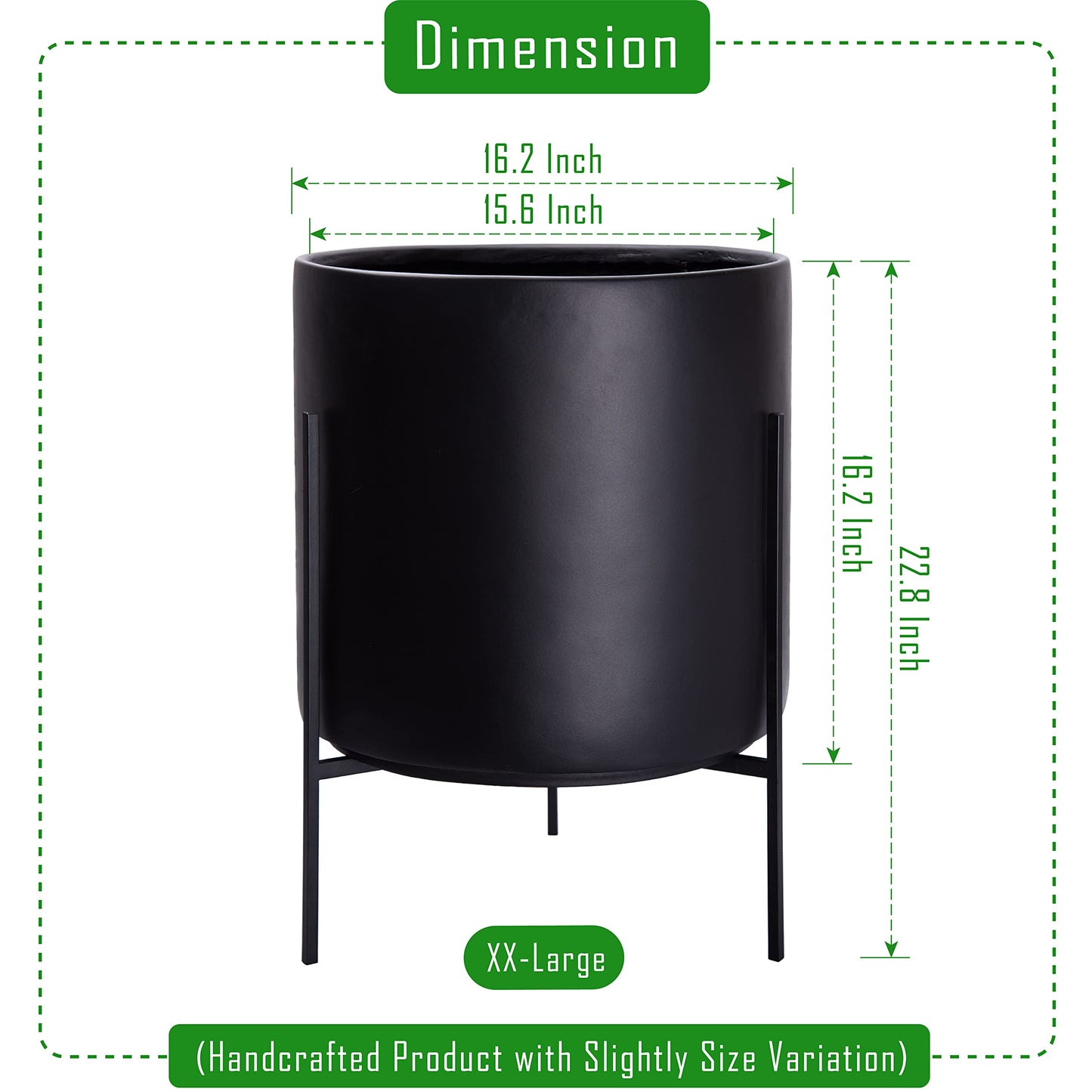 D'vine Dev Mid Century Plants Pot Cylinder Planter with Heavy Duty Stand, XX-Large 16 Inch Pot, 22.8 Inch with Stand Height, Black, 96-T-B-5