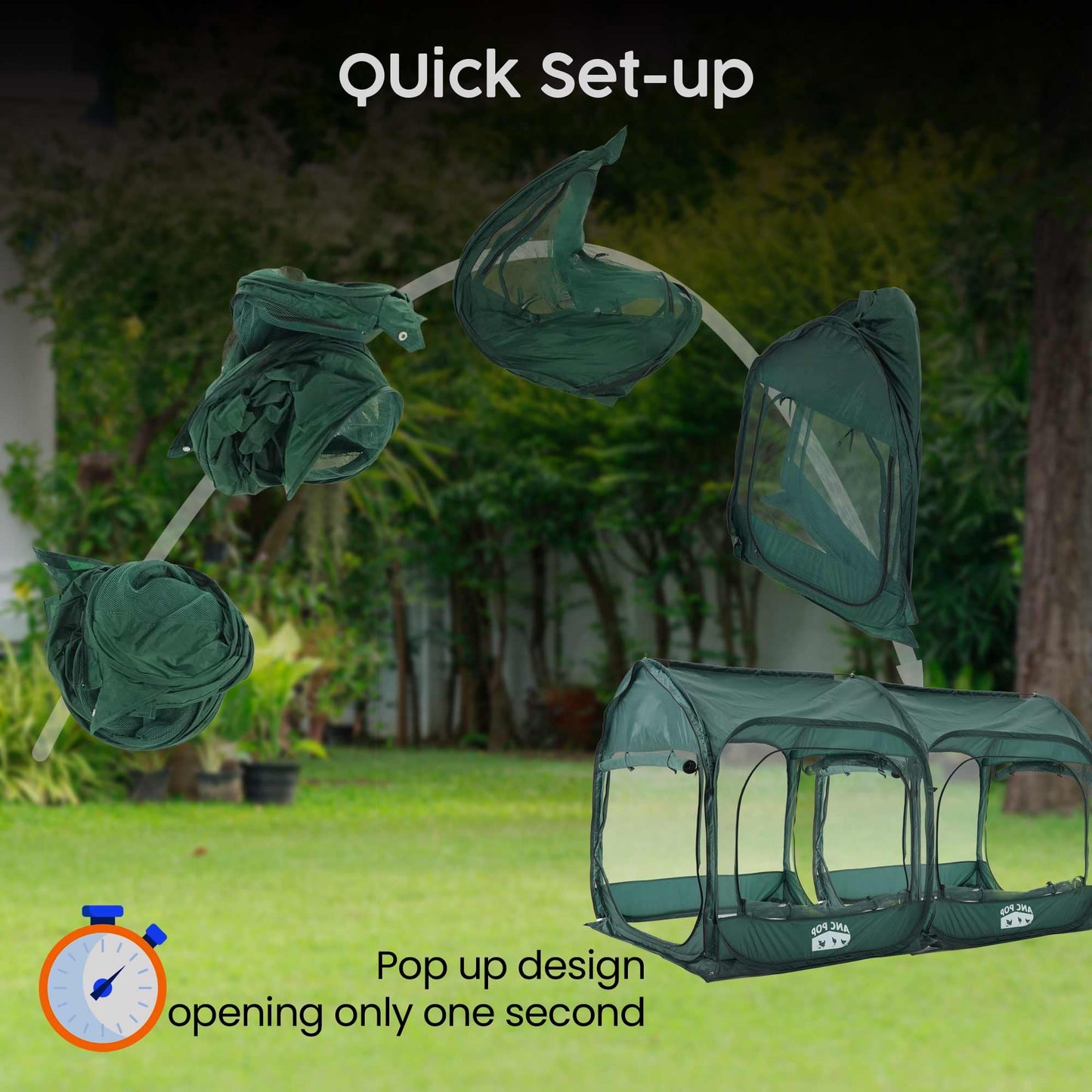 ANC POP 2Pcs Portable Chicken Run, Pop Up Chicken Tent for Small Animals Outdoor Gardening Net with 3 Doors and Handbag, Easy to Install and Storage, Green (80 x 40 x45)