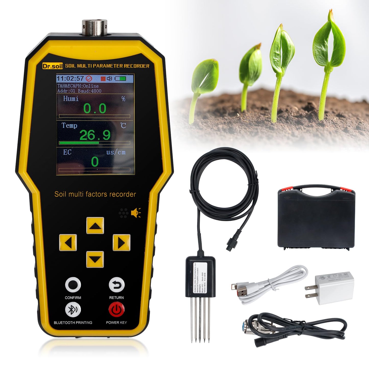 New 7 in 1 Soil Tester with LCD Display, Nitrogen Phosphorus Potassium NPK Tester, Handheld Soil PH Meter Kit, Temperature, Conductivity, Moisture, EC Meter for Agriculture and Surveying