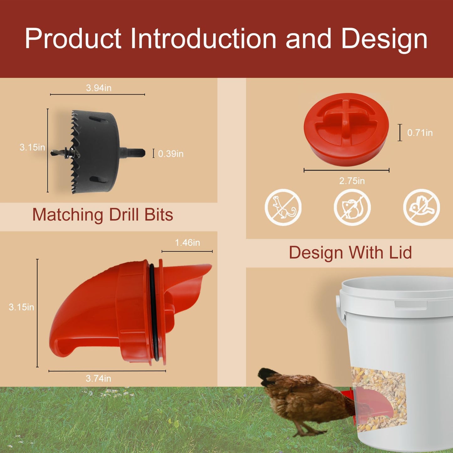 [8 Pack] Aopchry Automatic Chicken Feeder (Red), Chicken Feeders No Waste Feed, Egg Shaped Thickened Design, Rain-Proof, Suitable for Various Poultry, with Mounting Hole Opener