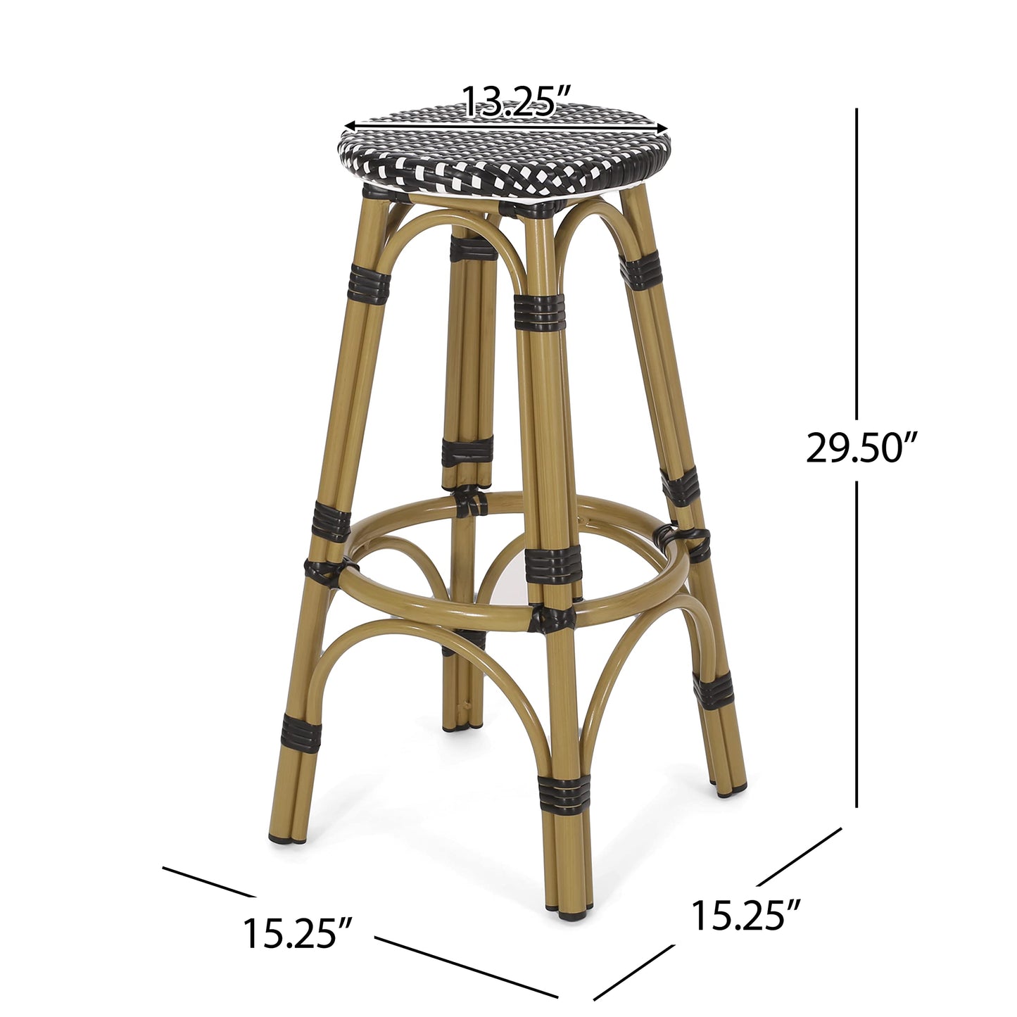 Christopher Knight Home Starla Outdoor 29.5 Inch Barstools - Aluminum and Wicker - Black/White/Bamboo Finish (Set of 4)