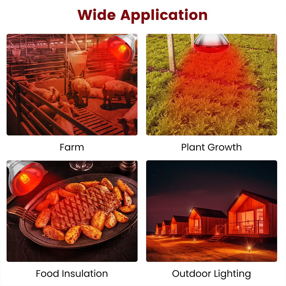 DaToo Infrared Heat Lamp Bulb for Chickens Red Heat Lamp Flood Light Heat Lamp Bulb 150 W Heating Bulbs for Brooder Coops Pets Chicks Reptiles Food Service (1 Pack)