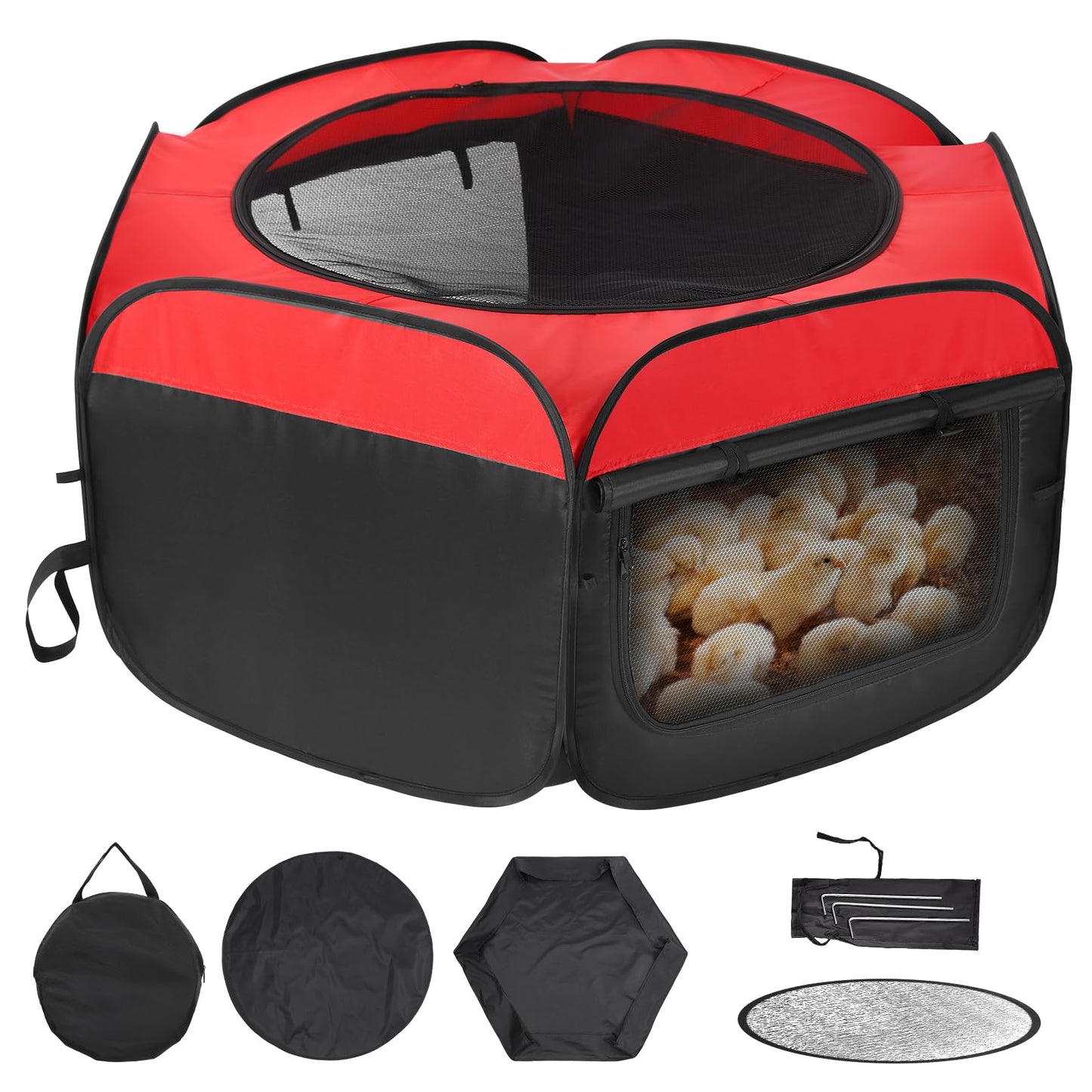 Brooder Box for Chicks - Chicken Brooder Kit with Dual Doors Design Pop-Up Playpen, Top Cover, Waterproof Mat, Storage Bag | Indoor Baby Chick Starter Kit for Ducklings, Quail & Poultry