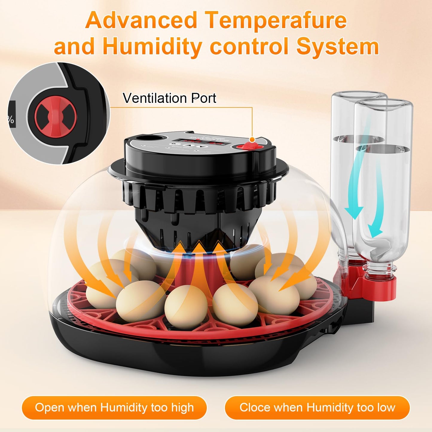 12 Egg Incubator with Automatic Egg Turning and Humidity Control, Intelligent Egg Incubator with Automatic Temp Egg Candler Air Vent, 360° Clear View, Hatching Chicken Duck Quail Bird