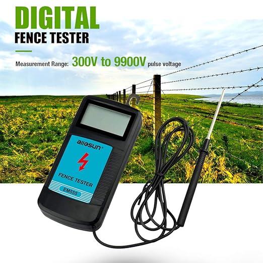 allsun Digital Electric Fence Tester Fault Voltage Meter, Auto On/Off for Pulse Detection 300V-9900V (9.9kV Display) Gardening Tool