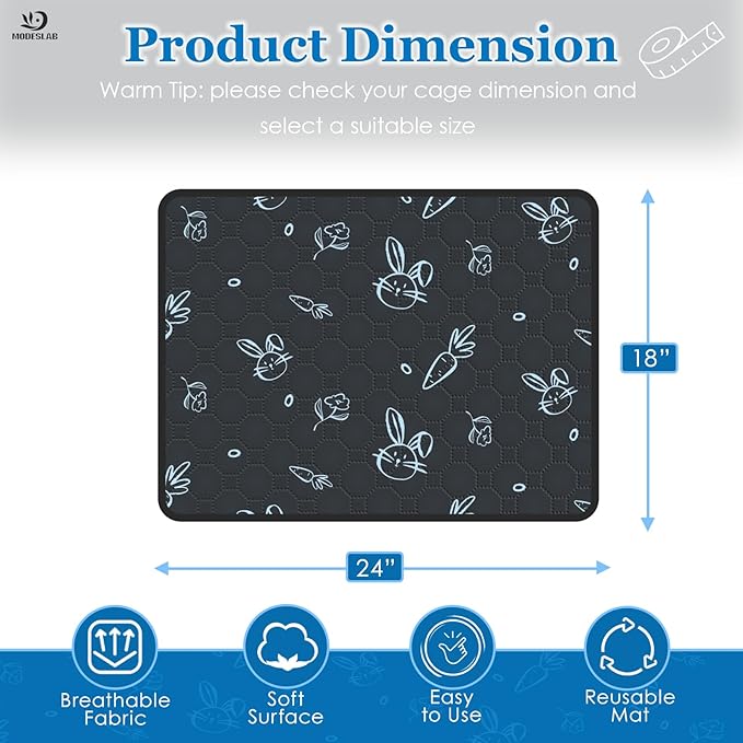 4-Pack Guinea Pig Cage Liner Washable, 18in x 24in Ultra-Absorbent Guinea Pig Bedding for Cage Non-Slip Leak-Proof Pee Pads for Dogs Rabbit Bunny Cat Litter Mat, Navy