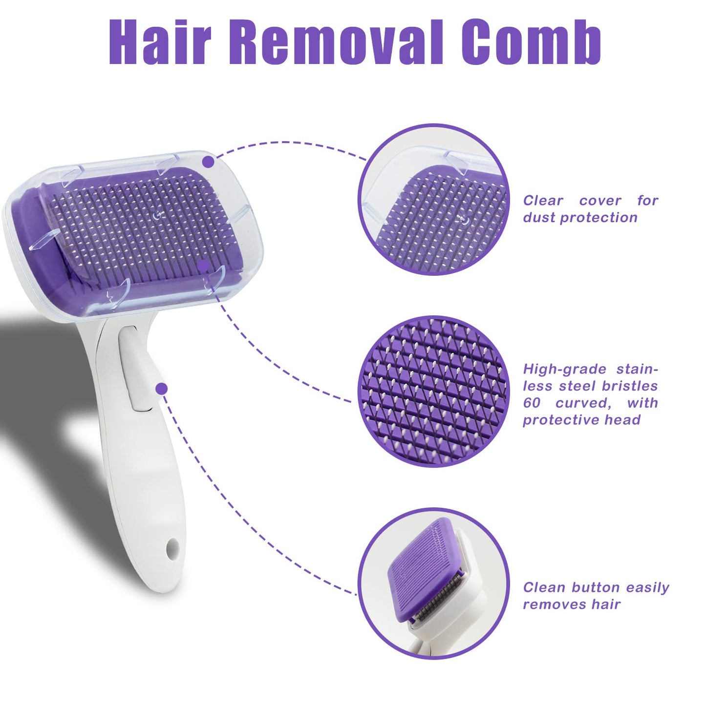 Crafterlife Dog Grooming Kit with Self Cleaning Slicker Brush, Pet Hair Remover Massage Gloves, Shedding Dematting Steel Comb for Long & Short Haired Cats Dogs, 4 Count