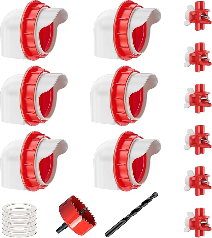 Chicken Feeders and Waterers, 6 Ports Chicken Feeder No Waste and 6 Packs Chicken Water Nipples