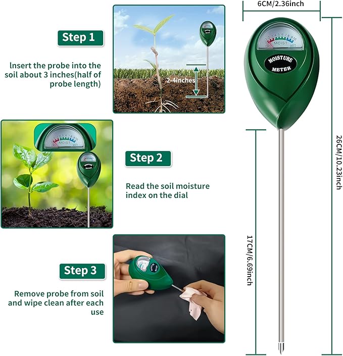 SZHLUX Moisture Meter Water Monitor Soil Hygrometer Sensor Care, Lawn, Farm, Indoor & Outdoor. (Plant Gifts for Gardeners), 10.23inch, Green