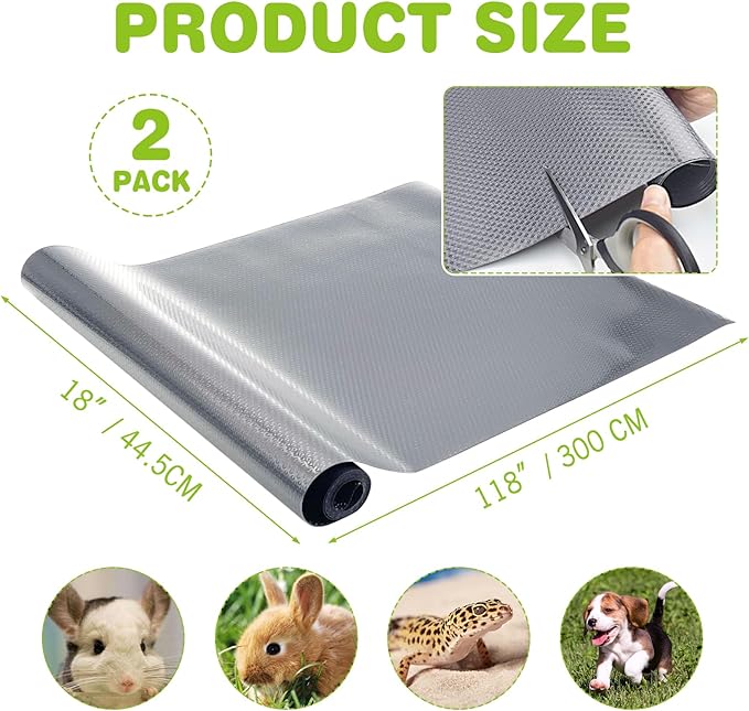BNOSDM 2 Pcs Rabbit Cage Liner Waterproof Guinea Pig Cage Liner, Washable Small Animals Mats Reusable Floor Protect Pad Playpen Mats for Rabbit Dog Chinchilla Guinea Pig Ferret, 118x18Inch, Grey