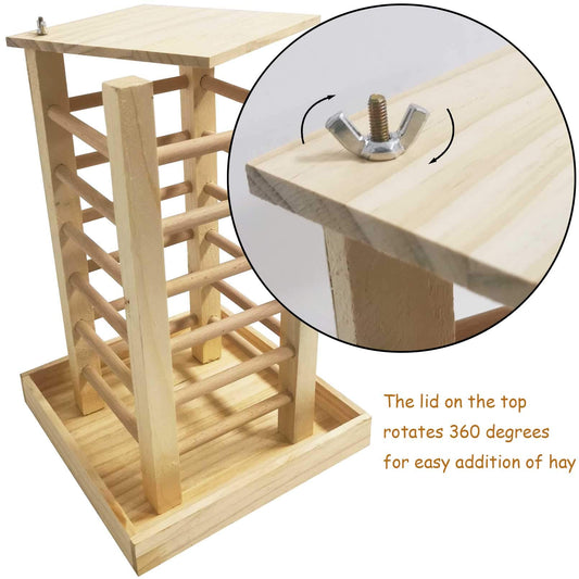 kathson Wooden Hay Feeder Rabbit Less Waste Food Feeding Rack Standing Pet-self Feeding Hay Manager Grass Holder Small Animals Cage Accessories for Bunny Chinchilla Guinea Pig
