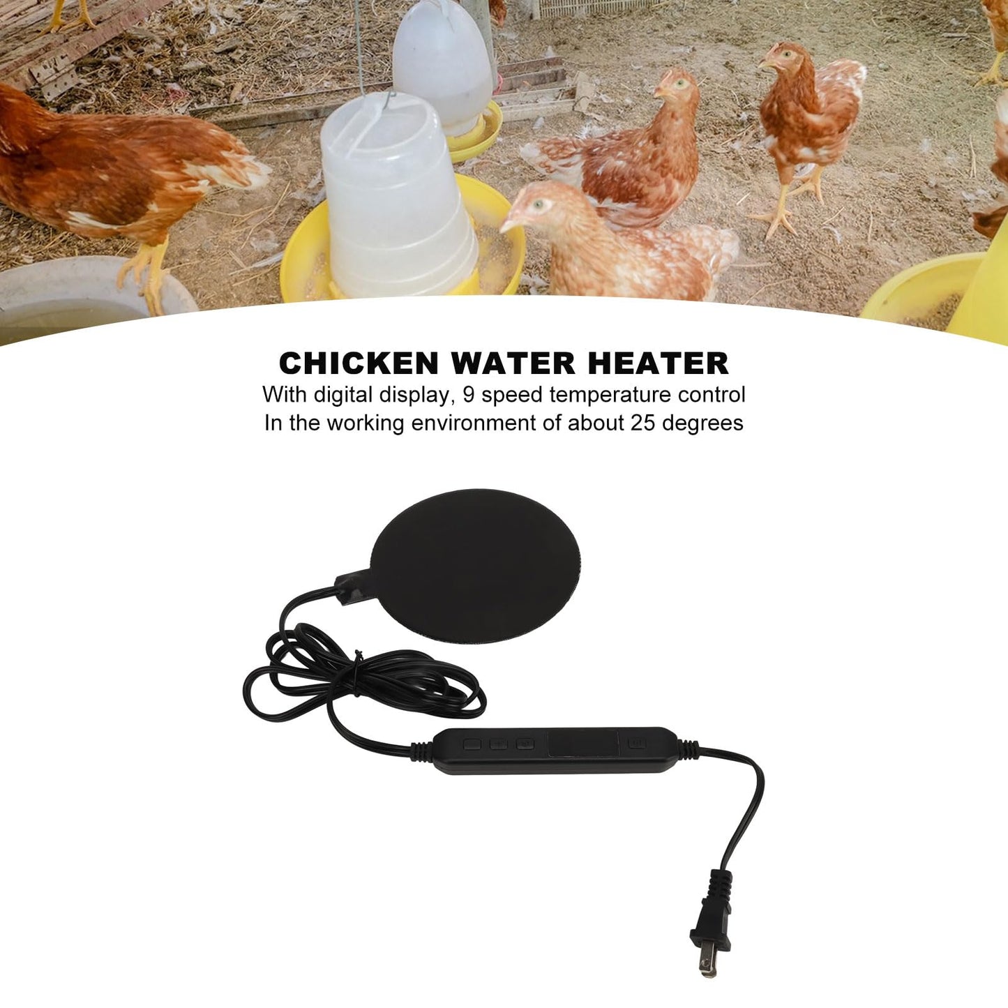 Chicken Water Heater for Winter, Poultry Water Heater Base 35W 120V Silicone Heated Pad Chicken Waterer Heated Chicken Coop Heater for Metal Bucket Stock Tank