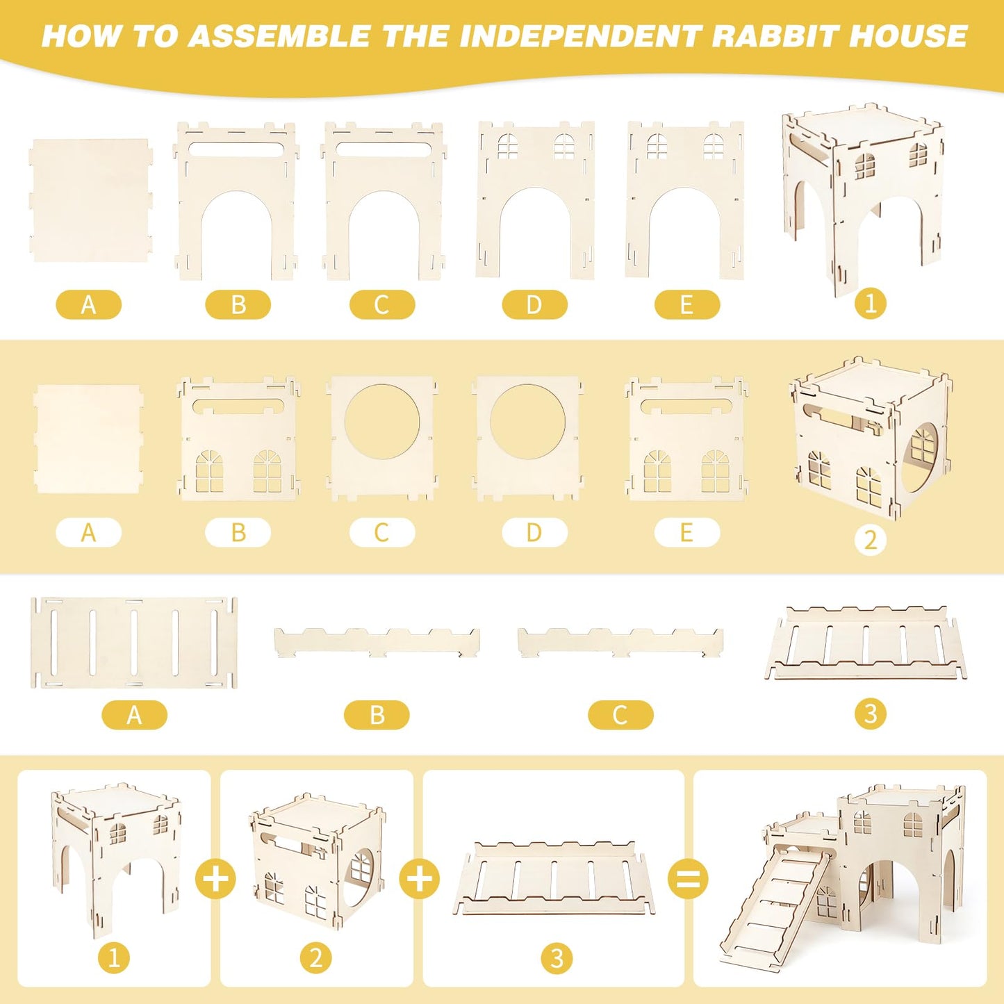 BWOGUE Extra Large Wooden Bunny Castle Hideout Split Balcony for Indoor Bunnies, Multistory Climbing Tower Hideout with Stairs, Ventilated Sturdy House for Rabbits Guinea Pigs and Chinchillas