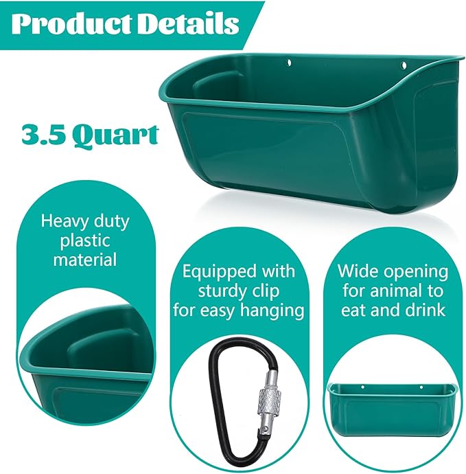 Goat Feeders Fence Hanging, 3.5 Quart Chicken Feeder Trough for Livestock Poultry 4 Pack