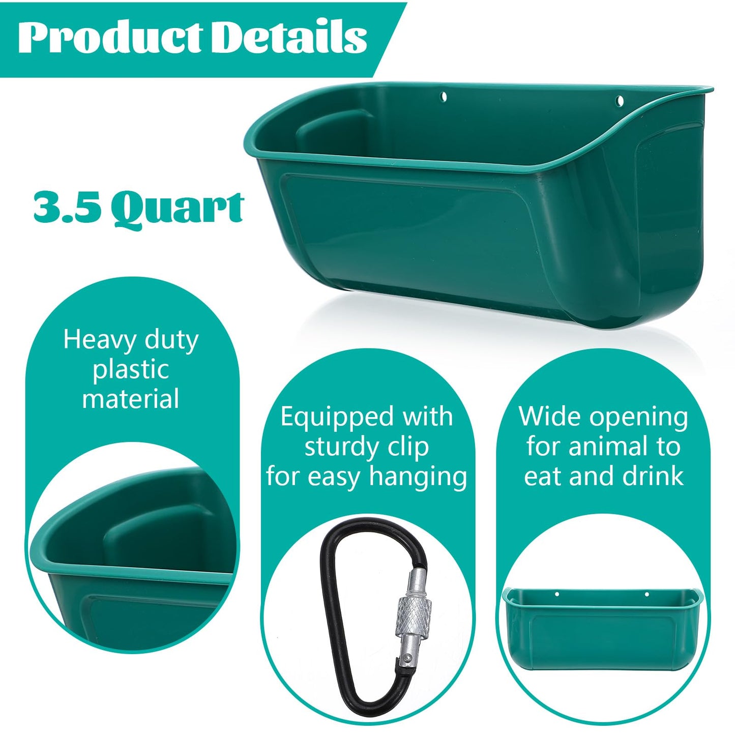 Goat Feeders Fence Hanging, 3.5 Quart Chicken Feeder Trough for Livestock Poultry 4 Pack