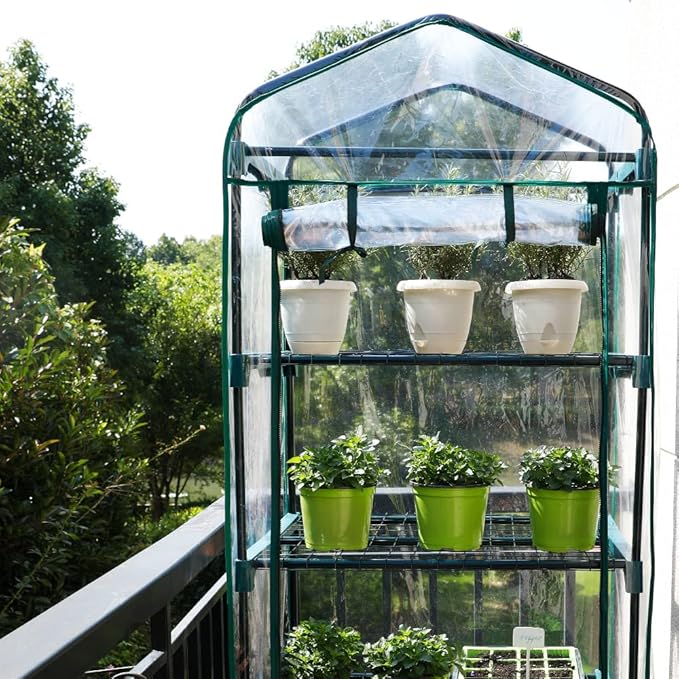 Worth Garden Upgraded 5-Tier Mini Greenhouse with Castors Wheels - Portable Small Gardening Green House with PVC Cover - Heavy Duty Swivel Castors with Brakes - 76''H x 27''L x 19''W Indoor & Outdoor