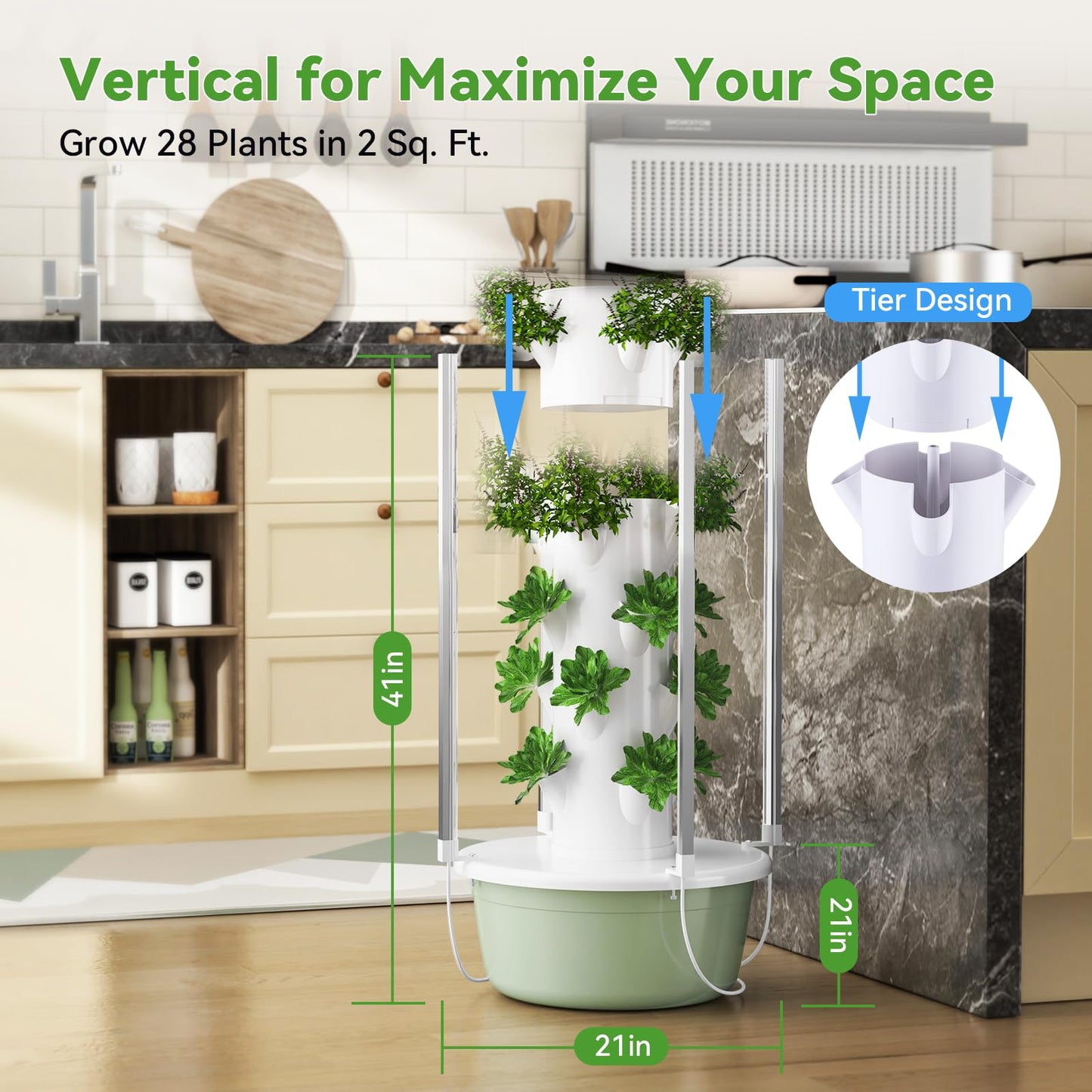 BAOSHISHAN Hydroponics Tower with Foldable Led Light, 20pods Vertical Hydroponic Garden Tower, Auto Water Circulate Hydroponics Growing System for Herb, Vegetable, Fruit(5 Layer)